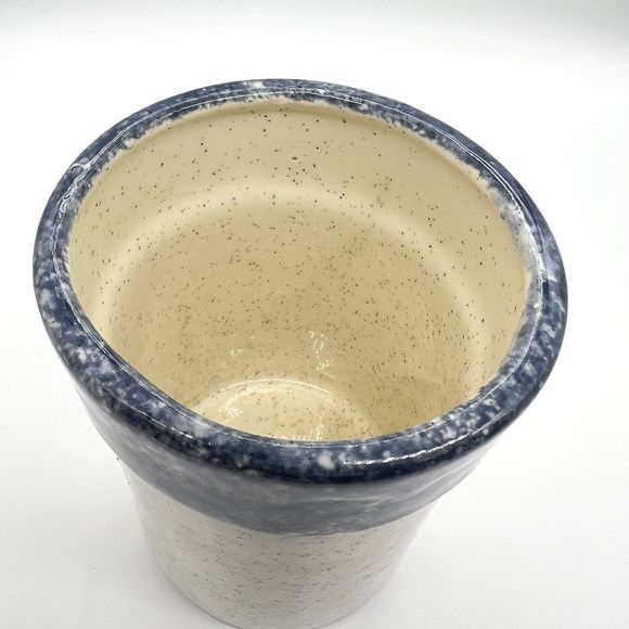 Glazed 5” Crock Small Pot Stoneware Pottery Speckled with Blue Hearts Unmarked - Picture 9 of 13